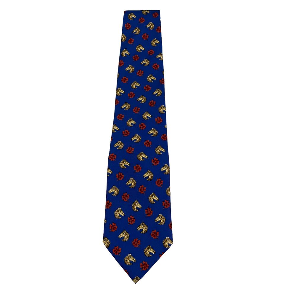 Longchamp Blue Tie with Red and Gold Motif